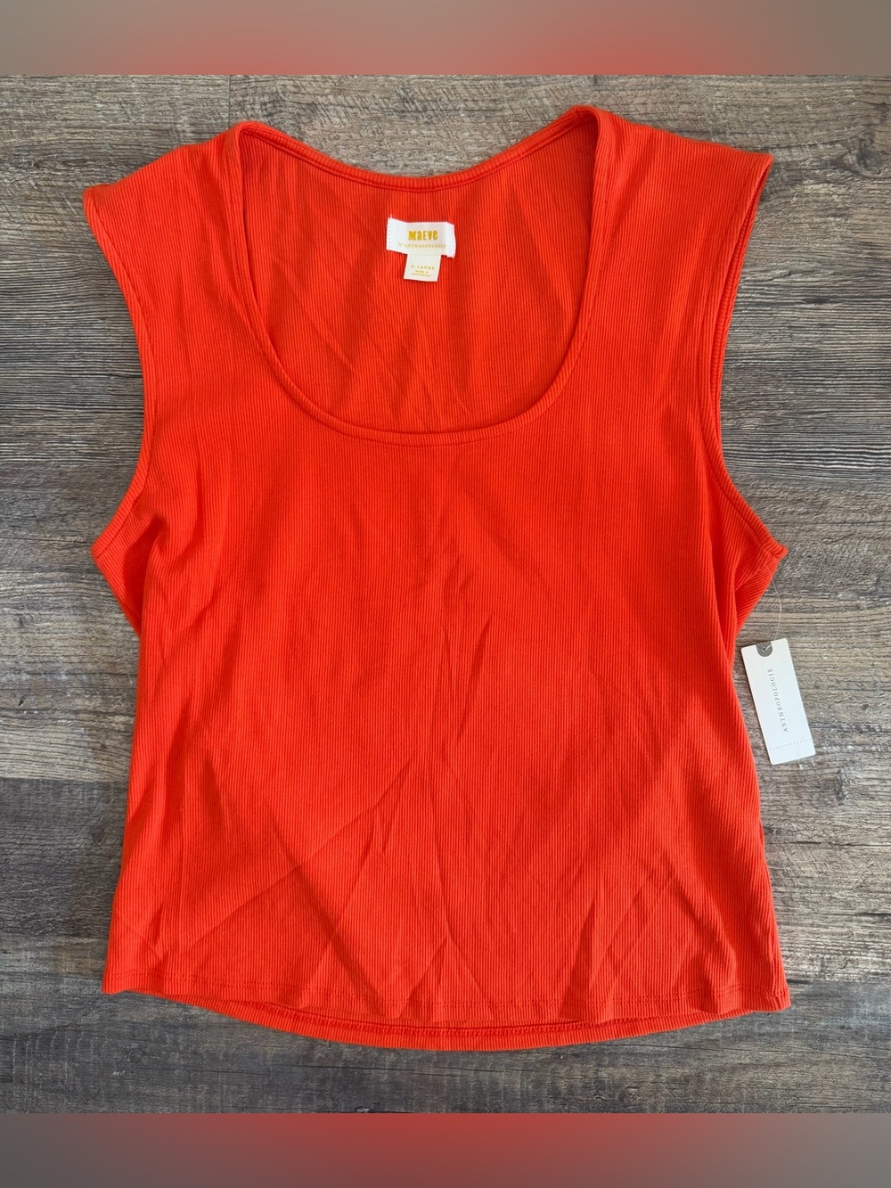 Anthropologie Size XL Ribbed Scoop Neck Tank Red/ Hot Orange MSRP $48 -Flaw